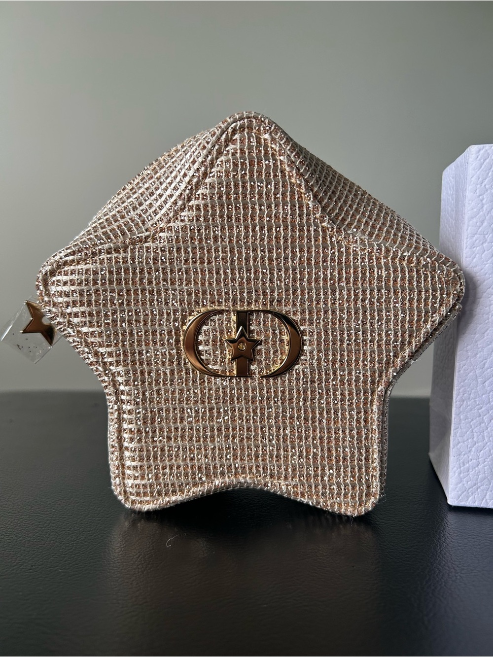 Star-Shaped Metallic Beige Accent Pouch
